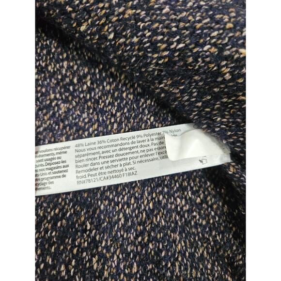 Eileen Fisher Woman's Wool Cotton Fringe Hem Sweater Bateau Neckline M Navy Blue - Picture 3 of 6